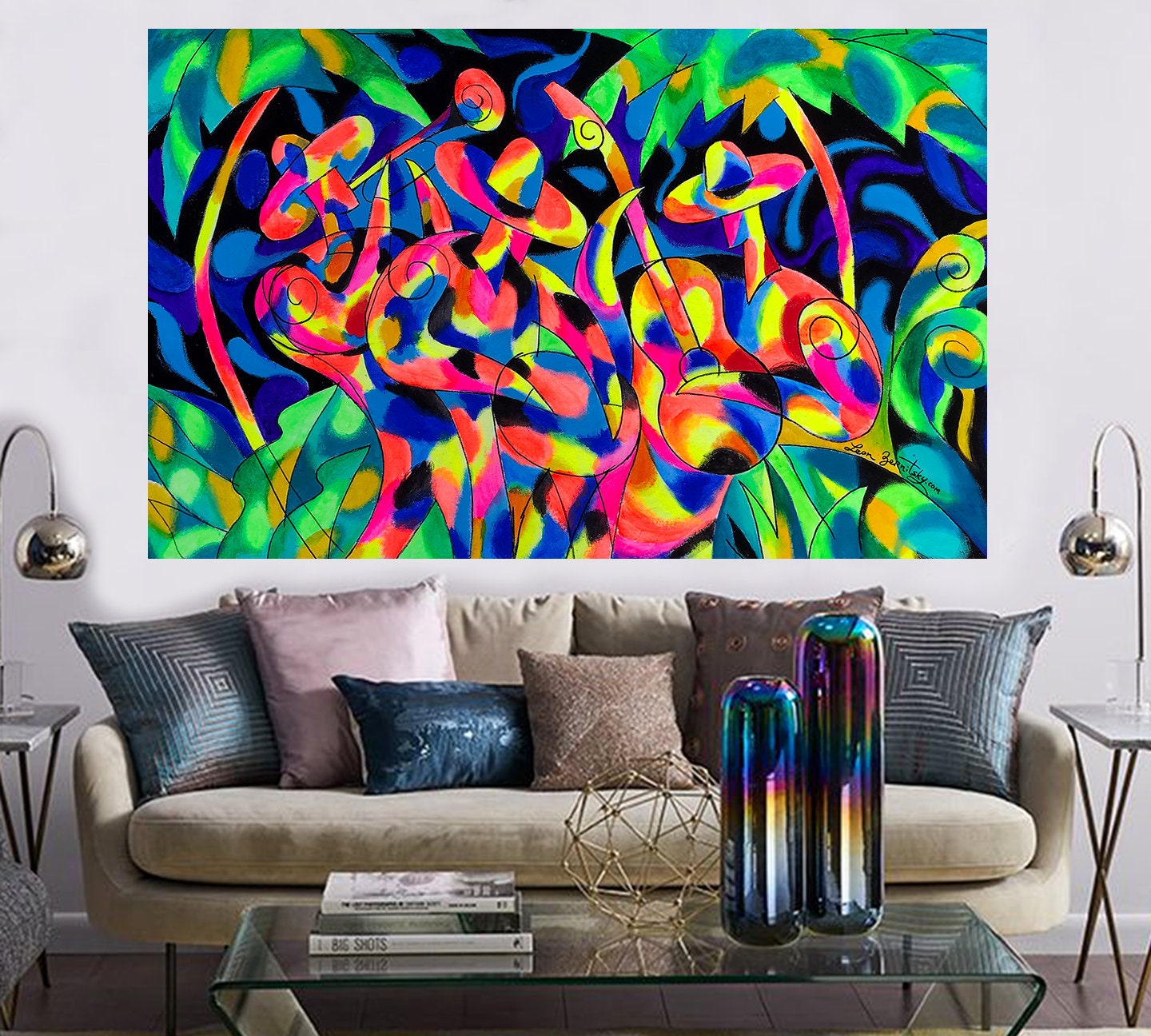 Jazz Music wall art acrylic painting Jazz Latin canvas PRINT Guitar Sax