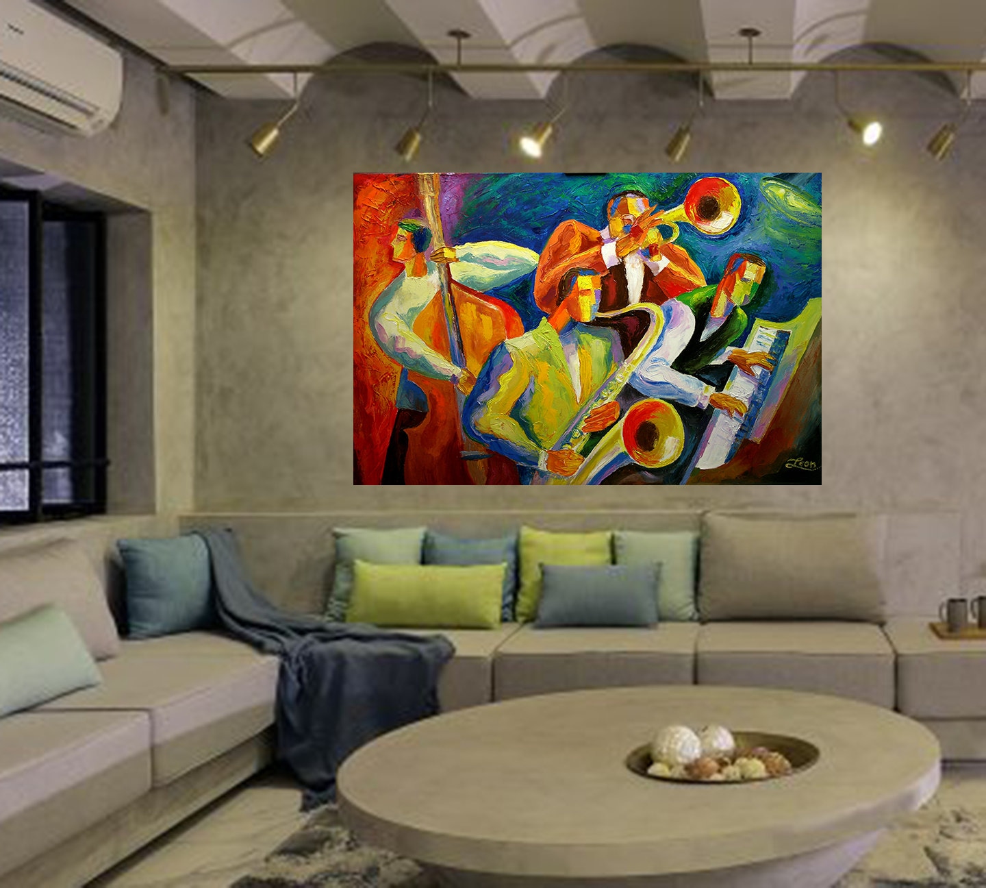 Jazz Music wall art acrylic painting Jazz Klezmer canvas PRINT Guitar