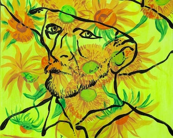 Canvas Art Contemporary Decorative Portrait of Vincent Van Gogh Modern Abstract Print Home Decor by Leon Zernitsky