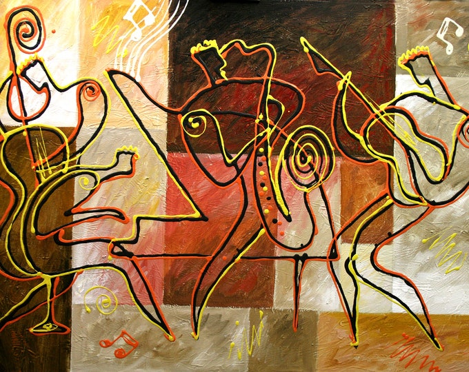 Canvas Art Abstract Stretched Best Gift Wall Art Canvas Print Jazz Music Modern Art by Leon Zernitsky
