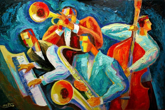 Canvas Art Abstract Stretched Ready to Hang Canvas Print Klezmer Jazz Music  Modern Art by Leon Zernitsky