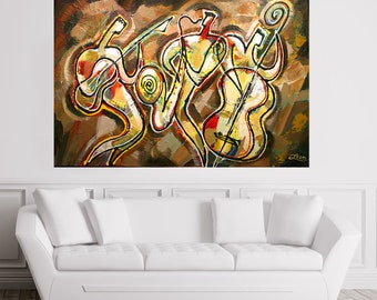 Canvas Extra Large Jazz club Wall  Art Abstract Stretched Best Gift Canvas Print Jazz Music Modern Art by Leon Zernitsky