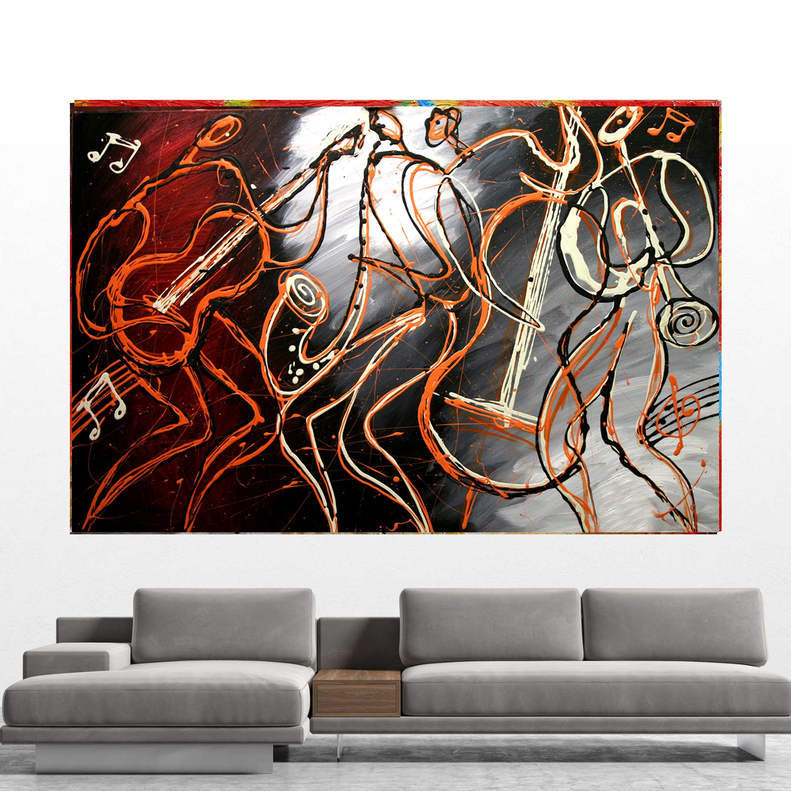 Large Wall Home Decor Jazz Music Canvas Abstract Stretched Ready to