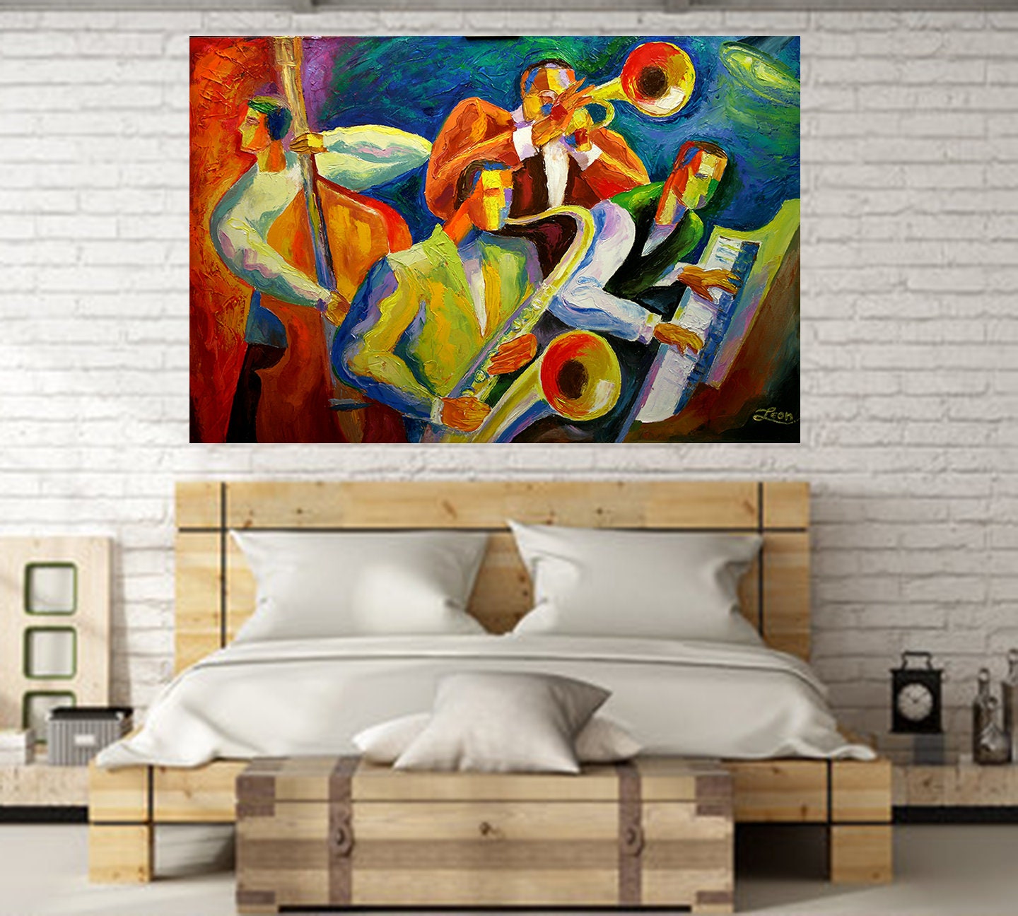 Extra Large Stretched Canvas Art Best Gift Modern Jazz Klezmer Music Modern  Abstract Print Home Wall Decor by Leon Zernitsky