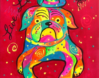 Cute DOG, Baby Nursery art,  room decor, Animal Canvas Print, Colourful Abstract Wall Art , Wall decor, Acrylic Painting