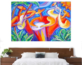 Canvas Art Abstract Stretched Home Decor Canvas Print Latin Jazz Music Modern Art by Leon Zernitsky