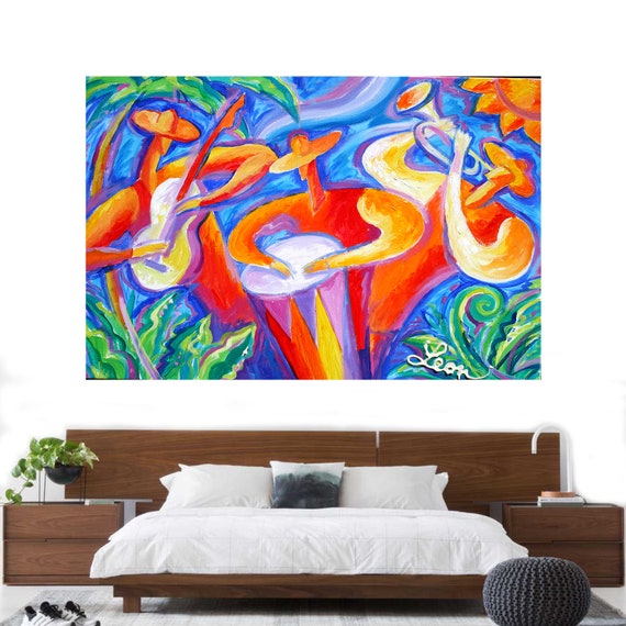 Extra Large Stretched Canvas Art Best Gift Modern Jazz Klezmer Music Modern  Abstract Print Home Wall Decor by Leon Zernitsky
