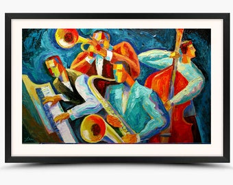 Framed Wall Decor Best Gift Art Print Decorative Jazz Klezmer Music Modern Abstract Print Home by Leon Zernitsky