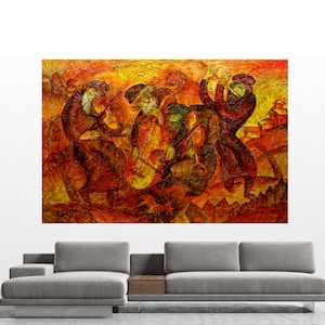 Large Home Wall Decor Chagall style Klezmer Stretched Jewish Canvas Print, Decor Judaica  Modern Art, Ready to Hang by Leon Zernitsky