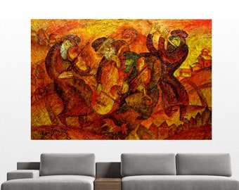 Large Home Wall Decor Chagall style Klezmer Music Stretched Jewish Canvas Print, Decor Jazz  Modern Art, Ready to Hang by Leon Zernitsky