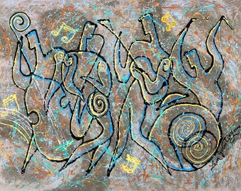 ORIGINAL ART, Abstract Painting gift, Art , Wall Art Music Modern Blues  Jackson Pollock Rhythm jazz Painting Painting by Leon Zernitsky