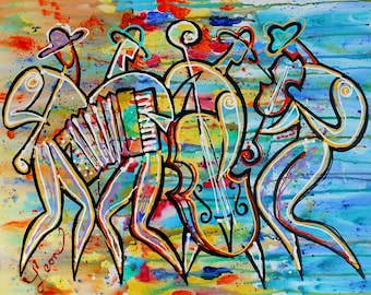 ORIGINAL ART, Abstract Painting ,Jewish Art , Jazz Wall Art , Modern Judaica Painting, Klezmer Music Painting, stretched on a wooden frame