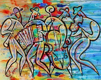 Canvas Wall Decor Art Abstract Stretched Ready to Hang Jewish Canvas Print Klezmer Jazz Music Modern Art by Leon Zernitsky
