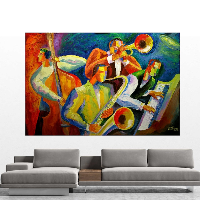 Jazz Music Wall Art Acrylic Painting Jazz Klezmer Canvas PRINT Guitar