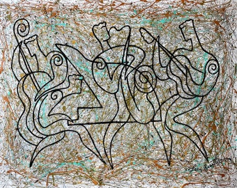 ORIGINAL ART, Abstract Painting gift, Art , Wall Art Music Modern Blues  Jackson Pollock Rhythm jazz Painting Painting by Leon Zernitsky