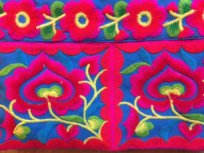 Blue Thai floral embroidered pencil case