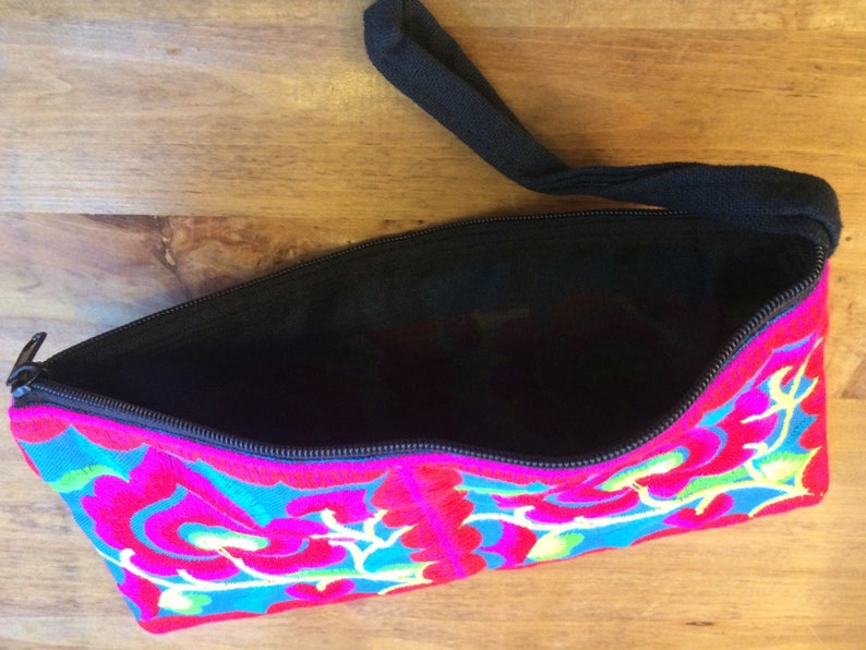 Blue Thai floral embroidered pencil case