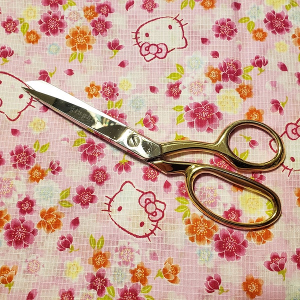 Hello Kitty Fabric, 100% cotton Fabric, Pink floral, from Japan, Sanrio fabric, KIMONO fabric, half yard or fat quarter, US Seller