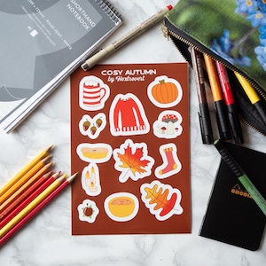 Gezellige herfst A5-stickervel, plannerstickers, cottagecore, fallcore, ik hou van de herfst, briefpapier, hygge, bujo, decoratief kalebasseizoen