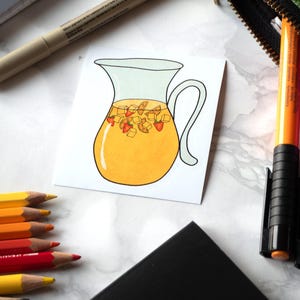 Sticker coupe baiser limonade, été, pique-nique, limonade avec fraises et tranches d'orange, pichet de limonade, boissons d'été, nourriture et boissons