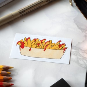 Adesivo de batata frita com ketchup, adesivo de batata frita, adesivo de fast food, papelaria de comida, adesivo de garrafa de água com corte de beijo