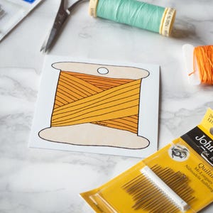 Pegatinas de hilo de bordar, pegatinas de bobina de hilo, papelería con temática de bordado, pegatinas artesanales troqueladas
