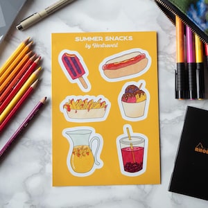 Juego de pegatinas de aperitivos de verano, pegatinas de comida, comida rápida, papelería de comida y bebida, pegatinas de bujo para planificador, papelería para amantes de la comida