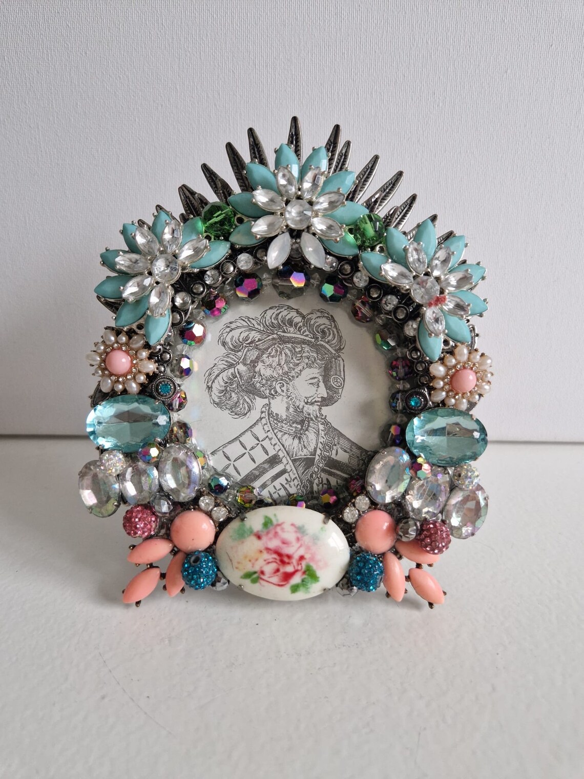 Jewelled Small Picture Frame, Handcrafted With Upcycled & Vintage