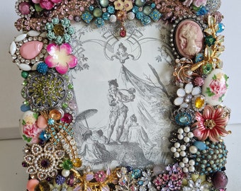 Jewelled Photo Picture Frame, Handcrafted with Upcycled & Vintage Jewellery, Jeweled Photo Frame