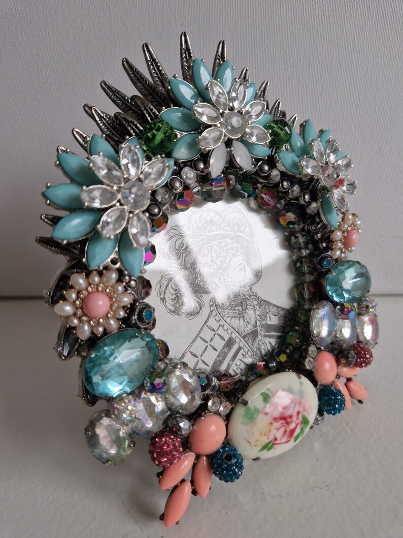 Jewelled Small Picture Frame, Handcrafted With Upcycled & Vintage