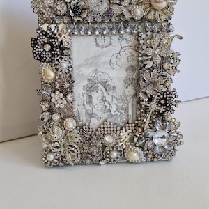 Jeweled Photo Bilderrahmen, handgefertigt mit Upcycled & Vintage Schmuck, Jeweled Photo Frame, Rahmen zum 25-jährigen Jubiläum