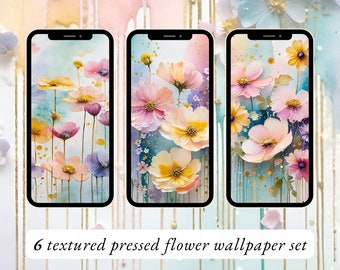 6 3D pastel floral phone wallpapers for iphone and others, textured wildflower phone backgrounds with a shabby chic mobile design