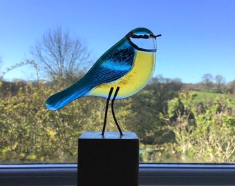 Fused glass bluetit, perfect gift for bird lovers