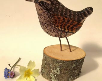 Fused Glass wren sun catcher. Handmade bird window decor gift for nature lovers.