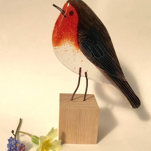 Fused Glass Robin Ornament: Handmade Bird Lover Gift