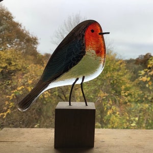 Fused glass robin perfect gift for birdlovers and Fathers Day