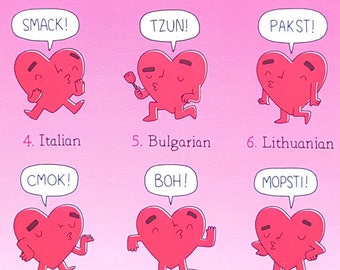 How to Kiss in 9 Languages - Valentine's Card