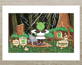Shrek - Shrek, Donkey, Fiona in the Swamp - Posca Print (A5)
