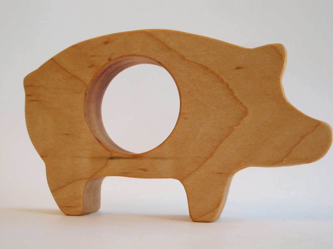 Wood Toy Pig Teether Organic Safe and Natural for Baby Etsy