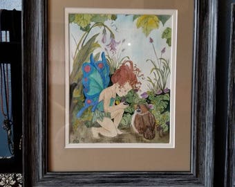 Pixie's Sparrow Best Friend Love Watercolor Painting