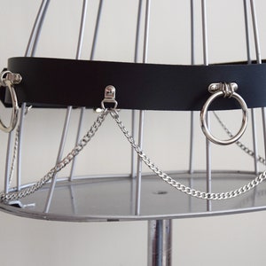 O-Ringe Ledergürtel mit Ketten, hochwertiges Echtleder, Ringgürtel, Goth, Alternative, Punk | schwarz, patent schwarz, rot