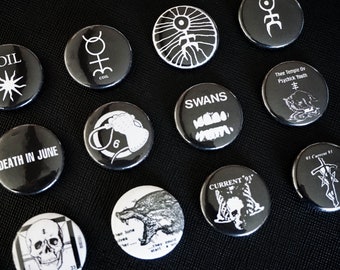 Industrial / neofolk / post-rock pins, buttons | 2.5 cm | Coil, EN, Einsturzende Neubauten, Psychic TV, Current 93, Death in June, Swans