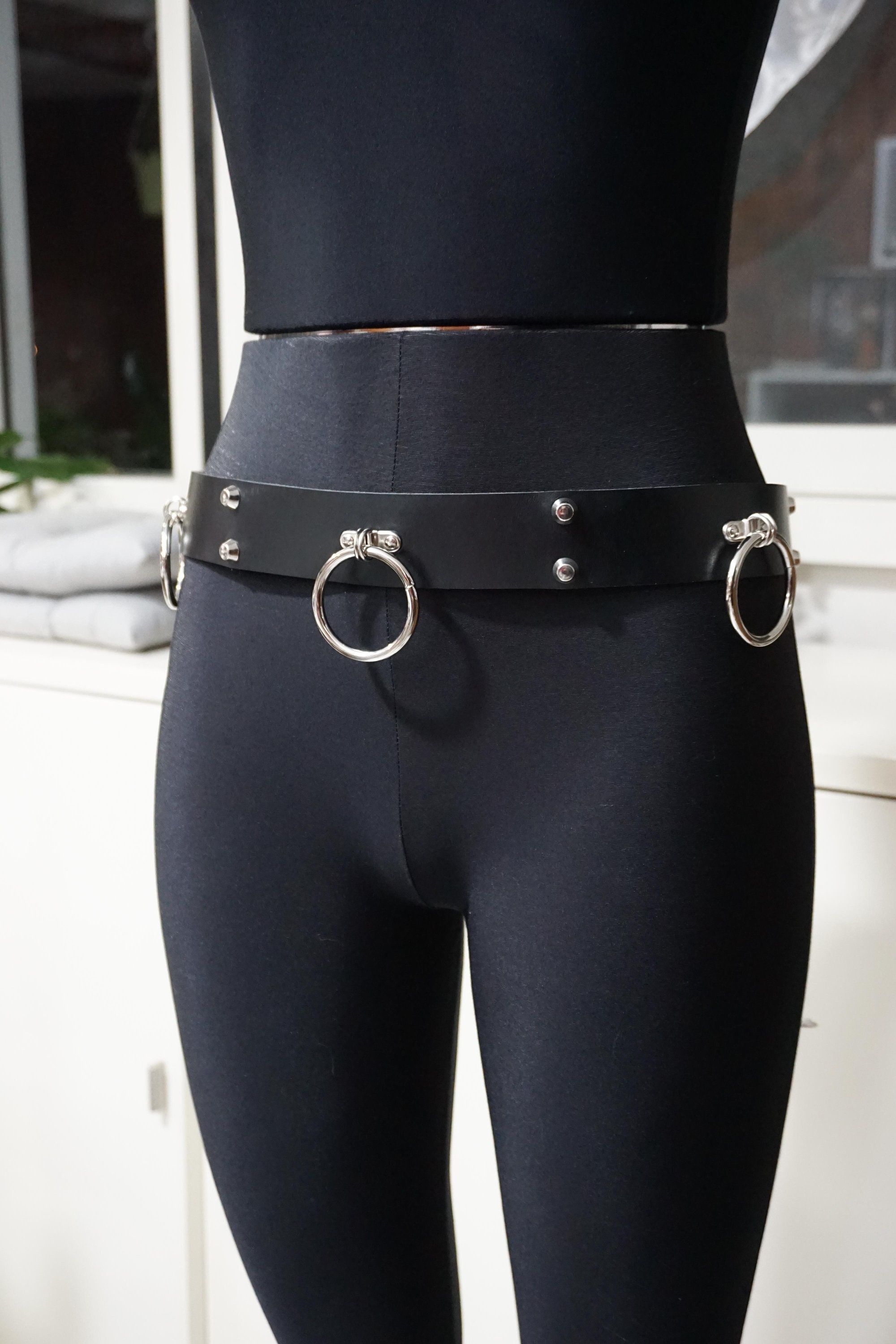 O-rings Leather Belt With Studs, Hips or Waist Belt, High
