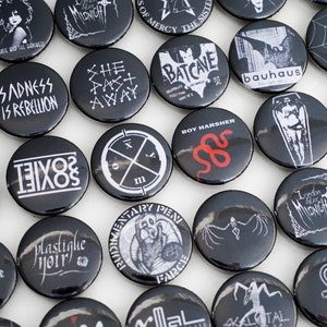 Darkwave / gothic rock / post punk / industrial / neofolk pins, mixed badges, buttons - dark, goth, death rock | 2.5cm