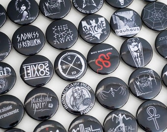 Darkwave / gothic rock / post punk / industrial / neofolk pins, mixed badges, buttons - dark, goth, death rock | 2.5 cm