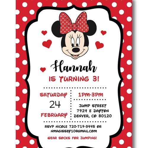 Minnie Mouse Party Invitation Template Printable Minnie Etsy