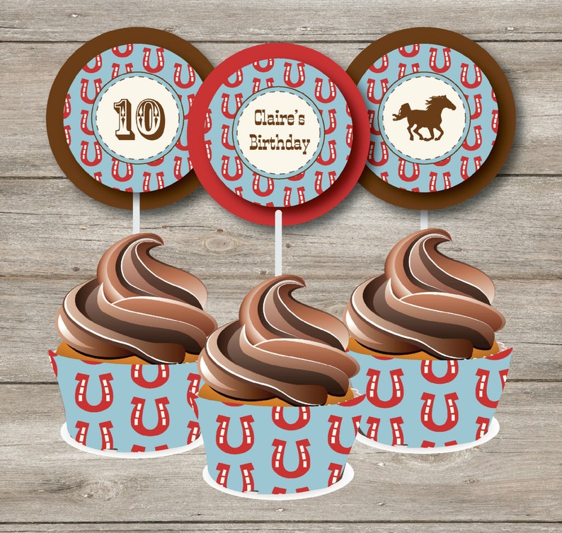 instant-download-editable-horse-cupcake-toppers-and-wrappers-etsy