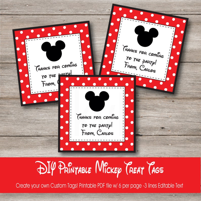 Mickey Mouse Favor Tags Printable Mickey Mouse Bag Tags Etsy