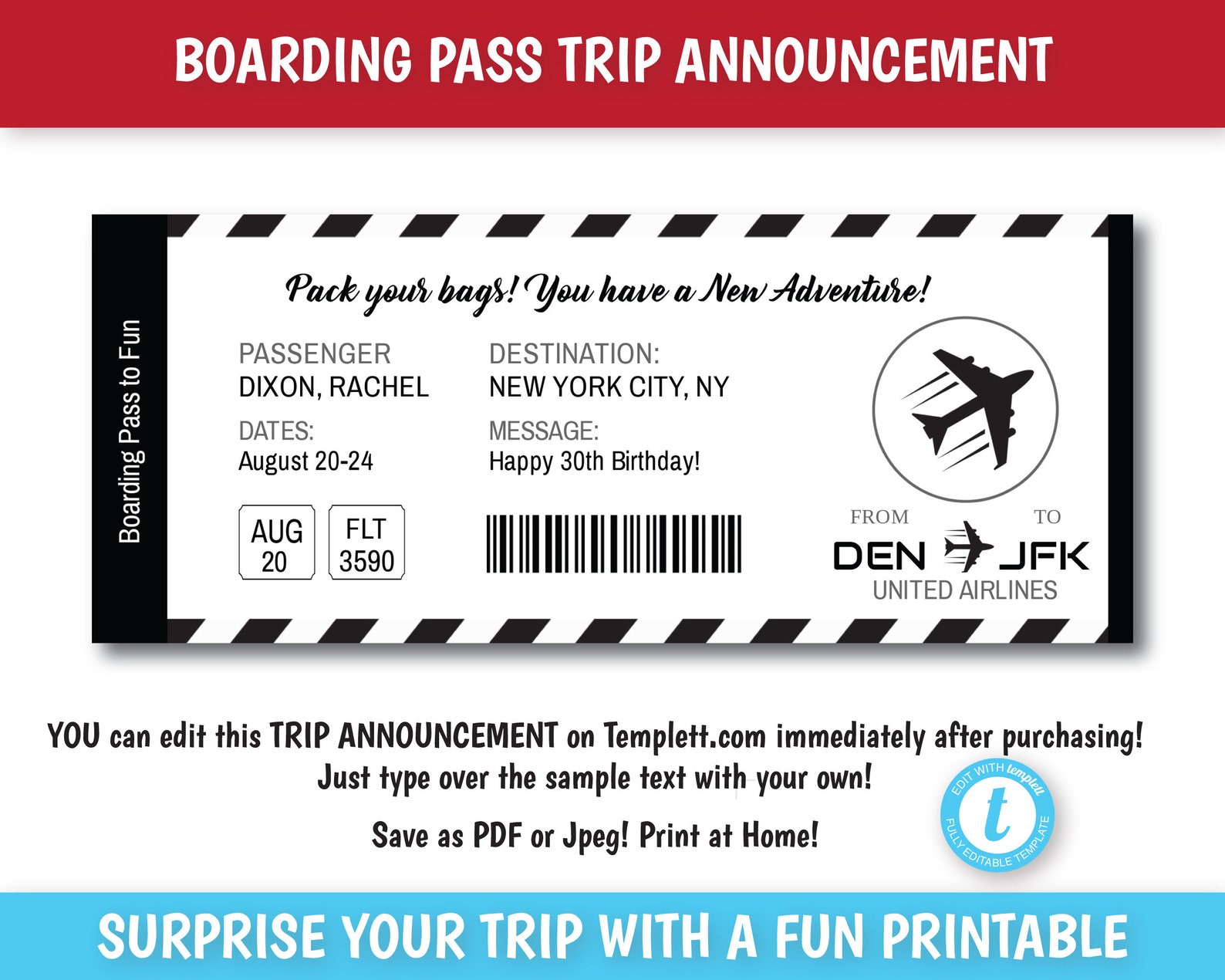 Surprise Trip Announcement Surprise Vacation Ticket Trip Etsy Surprise Trip Announcement Surprise Vacation Ticket Trip Etsy