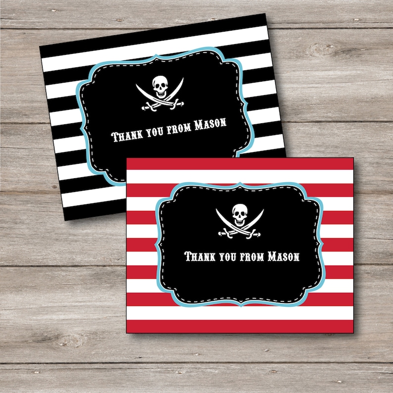 Printable Kids Pirate Thanks Pirate Thank You Cards with Editable Text DIY Pirate Note Cards Editable Printable Pirate Party Notecards
